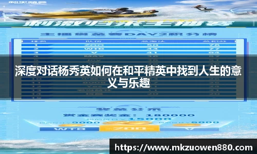 深度对话杨秀英如何在和平精英中找到人生的意义与乐趣