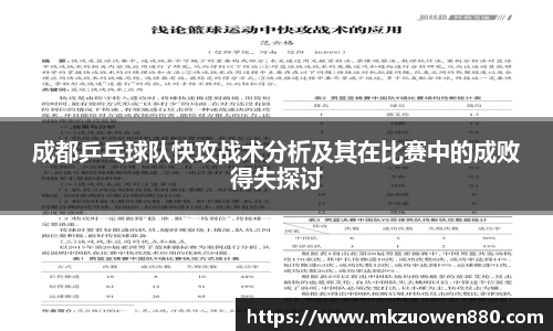 成都乒乓球队快攻战术分析及其在比赛中的成败得失探讨