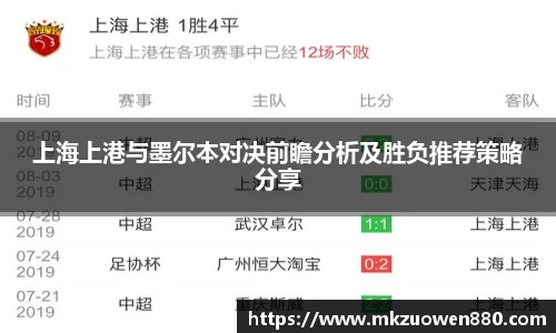 上海上港与墨尔本对决前瞻分析及胜负推荐策略分享