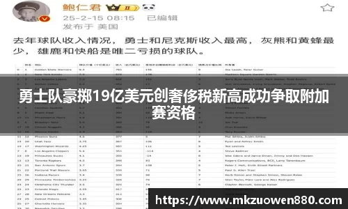 勇士队豪掷19亿美元创奢侈税新高成功争取附加赛资格