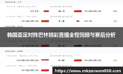 韩国亚足对阵巴林精彩直播全程回顾与赛后分析